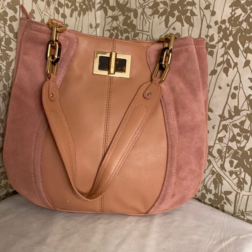 b.Makowsky Leather and suede in pink bag